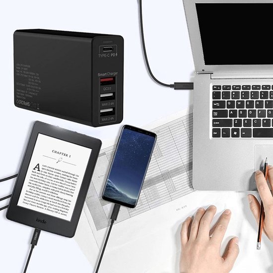 DrPhone WL20 100W 4-Poort USB C Adapter PD 3.0 100W + Qualcom 3.0 & 2.4A - Type C Snelle Oplader voor o.a Smartphones/Tablets /Laptops van DrPhone — afbeelding 5