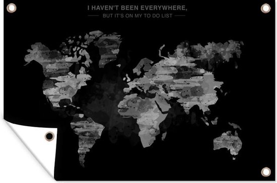 Kleurrijke schilderachtige wereldkaart met een tekst - zwart wit
