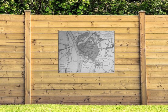 Affiche de jardin - Toile de jardin - Posters de jardin extérieur - Carte historique de la ville de Zutphen - noir et blanc - 120x90 cm - Jardin - Plan de la ville
