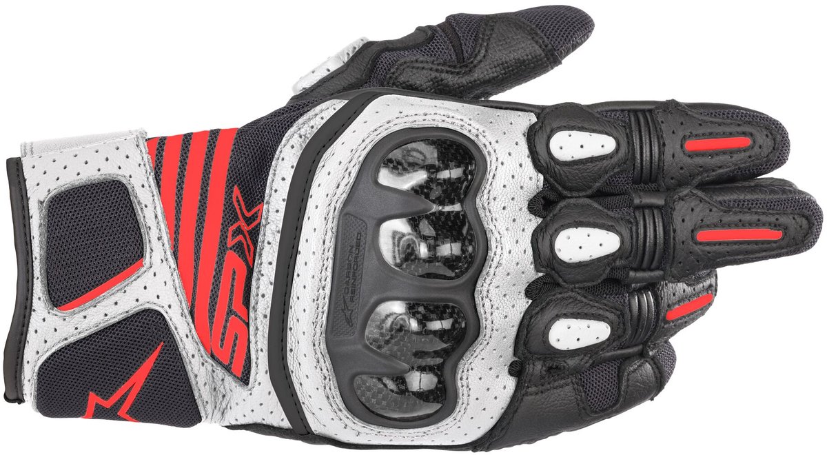 Alpinestars SP X Air Carbon V2 Zwart Wit Fluo Rood - Handschoen