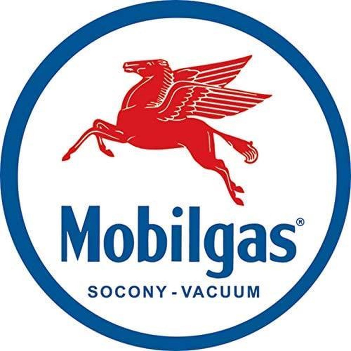 Mobilgas Socony Vacuum. Metalen wandbord Ø 30 cm.