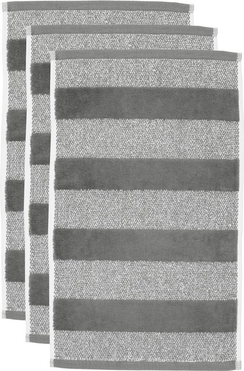 Beddinghouse Sheer Stripe set van 3 Gastendoekjes - 30x50 cm - Antraciet