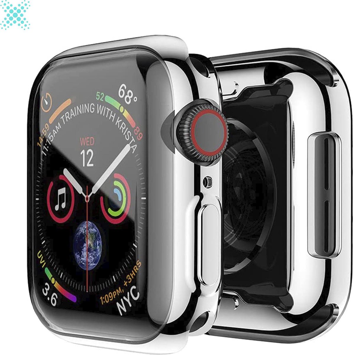 MY PROTECT - Hoesje Geschikt Voor Apple Watch 44mm Siliconen Bescherm Case - Screenprotector - Transparant/Zilver