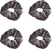 Scrunchies – Velvet Scrunchies – 4x Grijs – Grijs – 4 stuks – Musthave Haaraccessore – Scrunche Pack – Luxe kwaliteit – Haarelastiek – Elastiekje – Elastiek – Haarwokkel – Haarverz