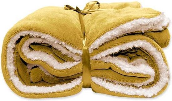 D- Unique Living | Lars coral fleece/suede plaid 150x200cm bamboo yellow