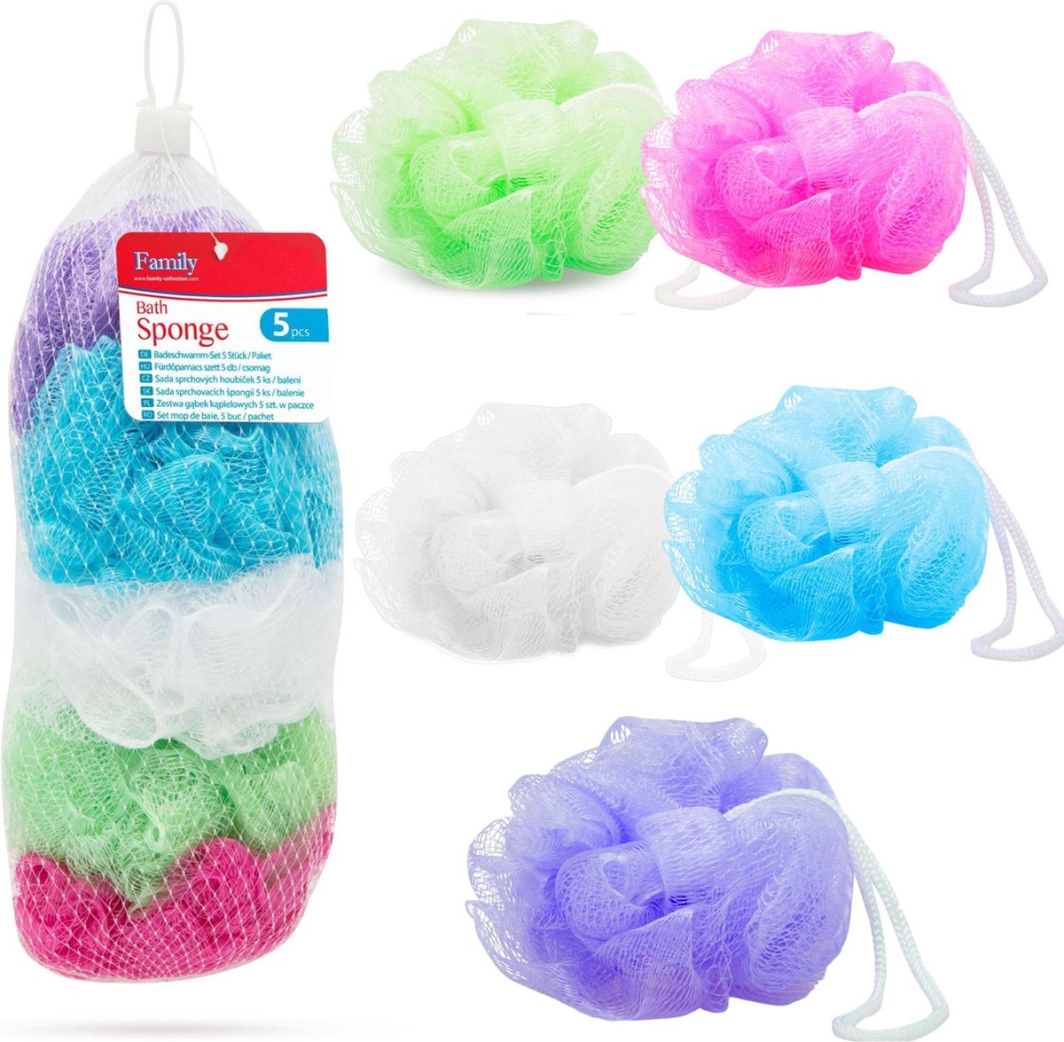 Set van 5 - Douchespons / Badspons - Puff Sponzen / Netspons / Spons ...