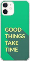 Apple iPhone 12 Hoesje - Transparant Siliconenhoesje - Flexibel - Met Quote - Good Things - Groen