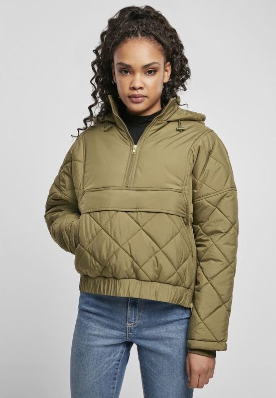 Urban Classics - Oversized Diamond Quilted Pullover Jas - S - Groen