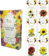 OwnGrown - Zonneblomenenzaden set- 6 verschillende soorten zonnebloemen - Voor binnen, tuin en balkon - Eco-vriendelijke verpakking