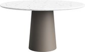 FLOW Ronde Eettafel - Carrara Wit Marmer (Taupe Cilinder) - 160 x 160 x 75  - Gepolijst Recht