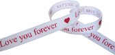 Valentijn Lint 10mm (1cm) | Grosgrain Lint | Lint met Harten | Love You Forever | Wit Rood | Bruiloft Lint | Cadeau Lint | Rol: 5 Meter