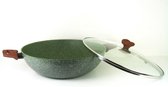 TVS natura Natura 100% Recycled - wok Wadjan Ø 32 cm met glasdeksel - en met groene plantaardige VEGAN anti-kleefcoating -PFOS-PFOA vrij - ook geschikt voor inductie