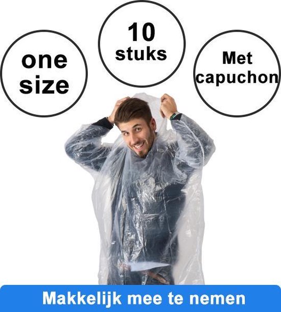 Lot De 10 Poncho De Pluie Jetable, Cape De Pluie Jetable Avec Capuche, Ponchos Pluie Transparent