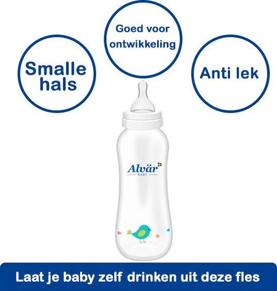 Alvar Babyfles - Wit / Transparant - Kunststof - 250 ml - Ø 6 x 19,5 cm - 4m - Speenfles