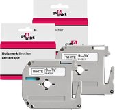 Compatible met Brother P-touch letter label tape cassette MK-221 9mm Zwart op Wit - 2 stuks - van Go4inkt