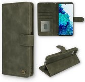 Casemania Hoesje Geschikt voor Samsung Galaxy S21 FE Shadow Gray - Luxe Portemonnee Book Case - Kaarthouder & Magneetlipje