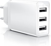 Thuislader met 3 poorten - USB stekker - 2.4A - Wit