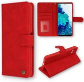 Samsung Galaxy S21 FE Casemania Hoesje Crimson Red - Luxe Portemonnee Book Case - Kaarthouder & Magneetlipje