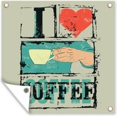 Affiche de Jardin Café - Citations - Vintage - J'aime le café - Proverbes - 200x200 cm - Toile jardin - Affiche extérieure