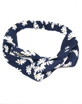 Fashtival | Haarband Bloemetjes patroon Donkerblauw | Elastisch | Bandana | Blauw Wit  | Flowery Fleur
