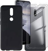 Silicone hoesje zwart met 2 Pack Tempered glas Screen Protector Geschikt voor: Nokia 2.4