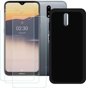 Silicone hoesje zwart met 2 Pack Tempered glas Screen Protector Geschikt voor: Nokia 2.3