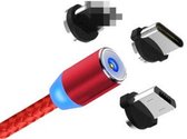 3 in 1 Magnetische Oplaadkabel - 3 Aansluitingen Inclusief Kabel - 1 Meter Kabel 3.0 A USB naar iPhone Lightning - Micro-USB - Type-C Magnetische Oplaadkabel - Rood