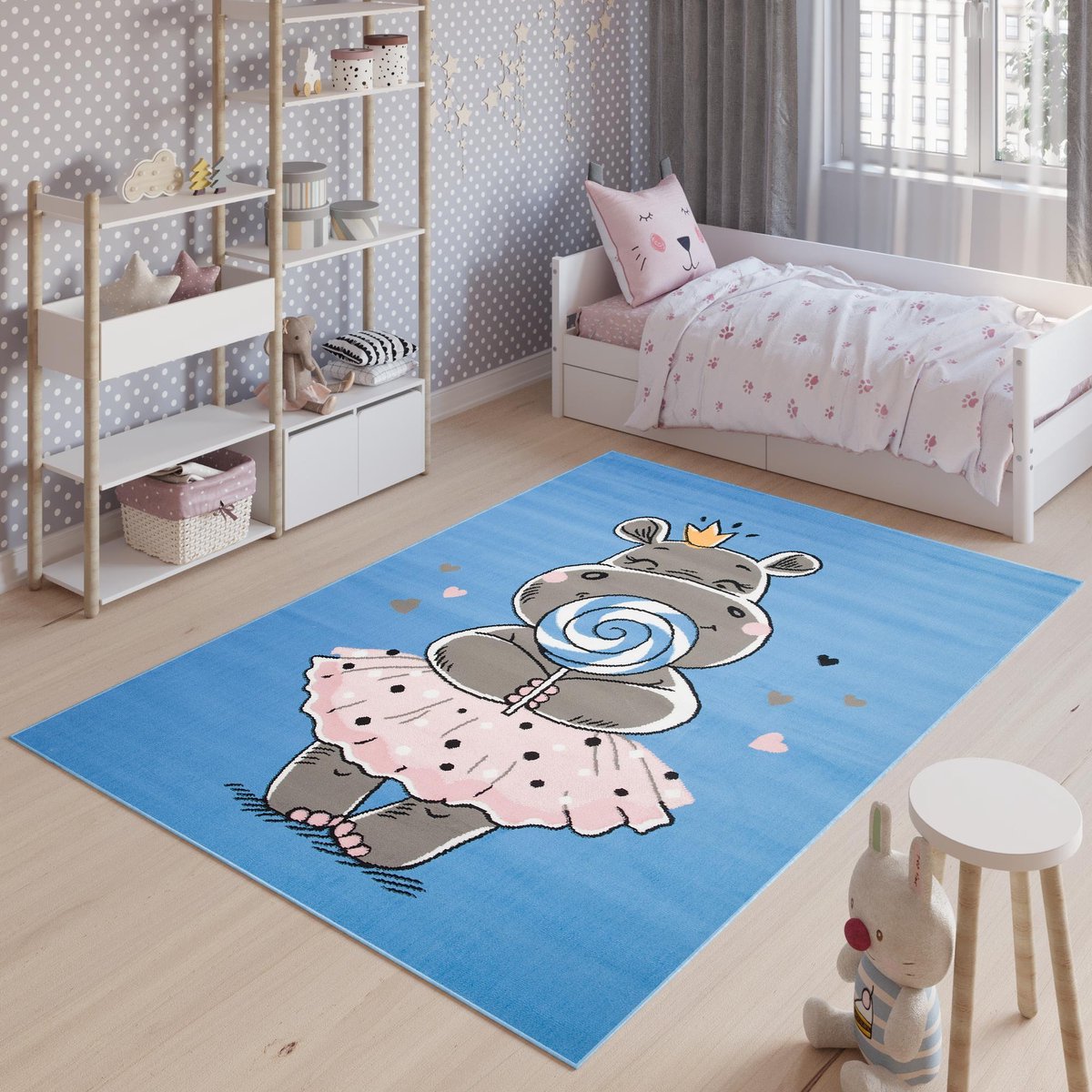 Tapiso Jolly Vloerkleed Babykamer Kinderkamer Dier Speelkleed Blauw4