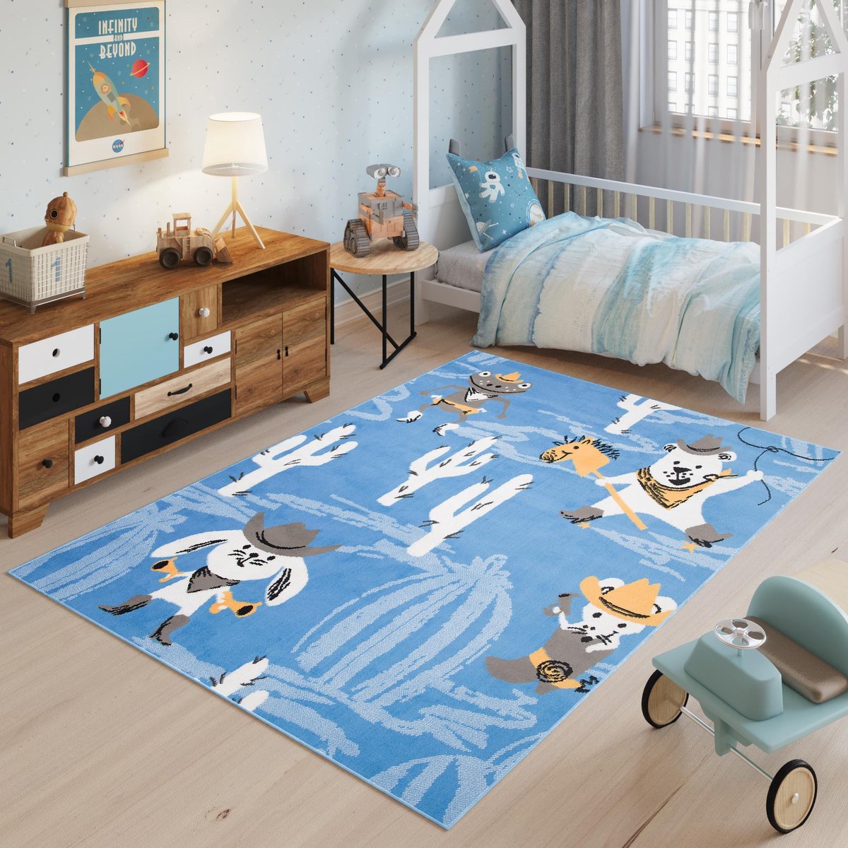 Tapiso Jolly Kinderkamer Vloerkleed Babykamer Blauw Speelkleed, foto 3