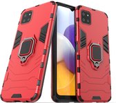 Samsung Galaxy A22 5G hoesje - MobyDefend Dubbelgelaagde Pantsercase Met Standaard - Rood - GSM Hoesje - Telefoonhoesje Geschikt Voor: Samsung Galaxy A22 (5G)