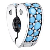 Tracelet - Clips voor bedelarmband - Clip Hartje blauw | Clip bedel in hartvorm met zirkonia | 925 Sterling Zilver - Pandora compatible - Met 925 Zilver Certificaat - In leuke Cade