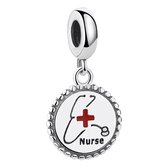 Tracelet | Zilveren bedels | Bedel Verpleegster rond | Zorg charm bedel nurse | 925 Sterling Zilver | Pandora compatible | Met 925 Zilver Certificaat | In Leuke Cadeauverpakking