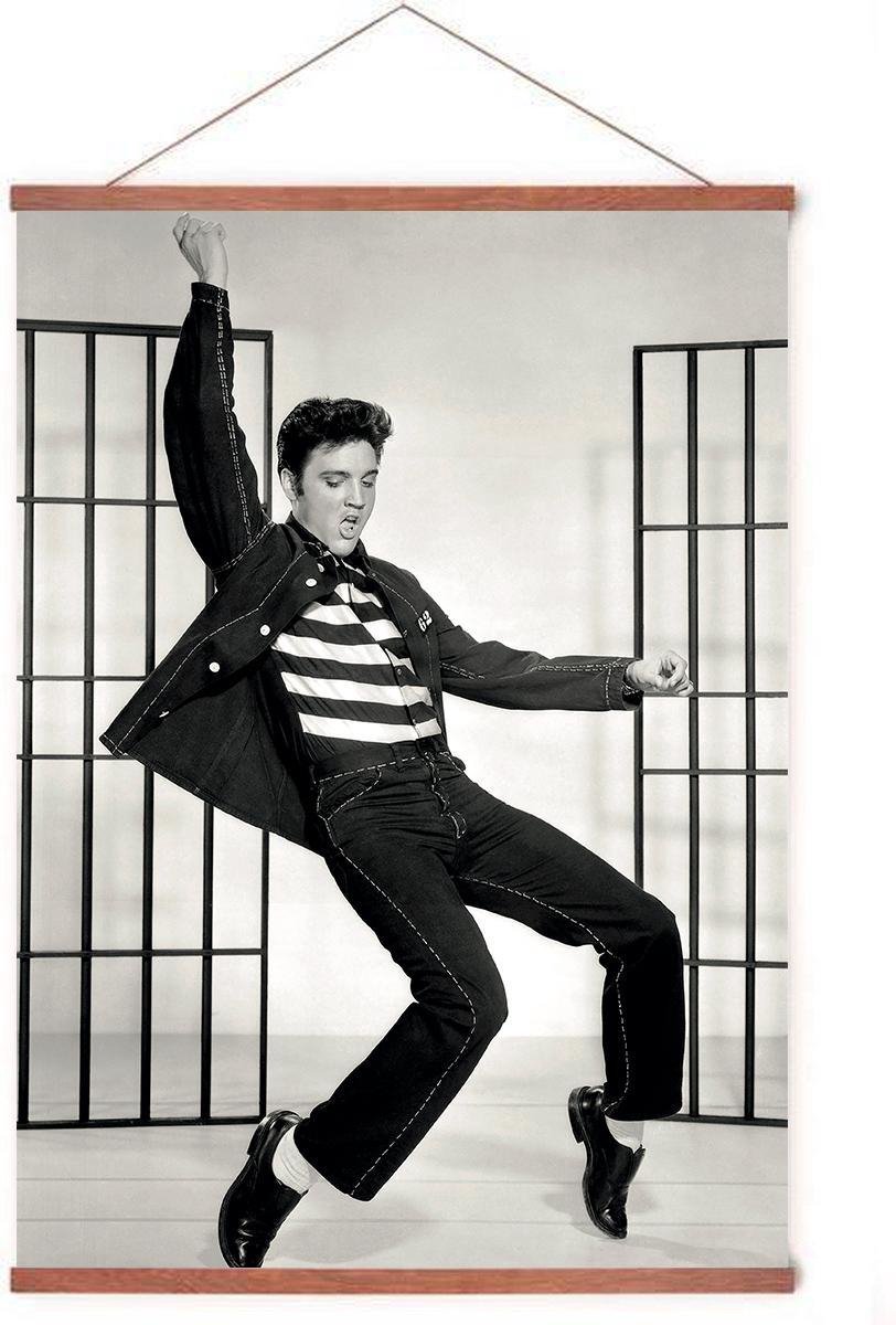 Poster In Posterhanger - Elvis Presley - Kader Hout - Zwart/Wit - 70x50 cm - Ophangsysteem