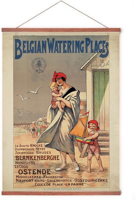 Poster In Posterhanger - Vintage Travel Poster Belgian Watering Places -  Cadre Bois 