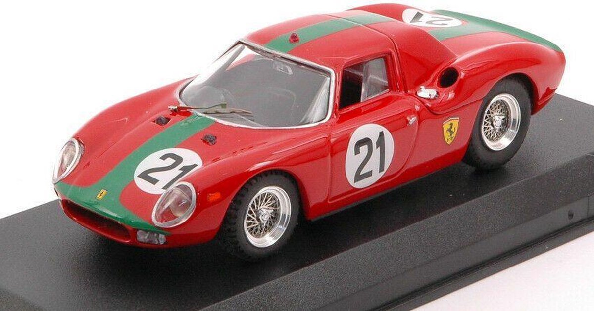 De 1:43 Diecast Modelcar van de Ferrari 250 LM #21 van Monza van 1966. De bestuurder was De Siebenthal. De fabrikant van het schaalmodel is Best Model. Dit model is alleen online verkrijgbaar