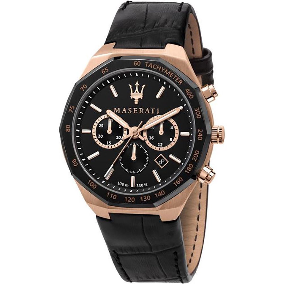 Maserati Stile Chronograaf - R8871642001- Herenhorloge - Roségoud - Zwart - Lederen horlogeband - Chronograaf - 42 MM - 10 ATM