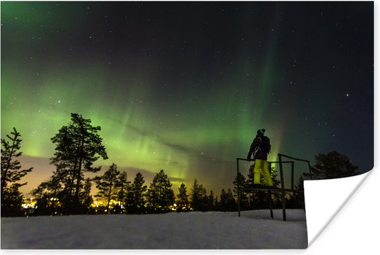 Affiche Les aurores boréales sur la Laponie 90x60 cm - Tirage photo sur Poster (décoration murale salon / chambre)