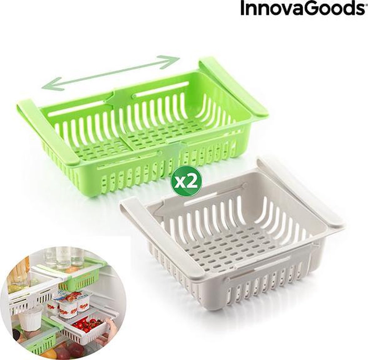 Innovagoods -Koelkast organizer- Aanpasbare koelkastorganiser -Koelkast bakjes-Koelkast bakken-stuk van 2