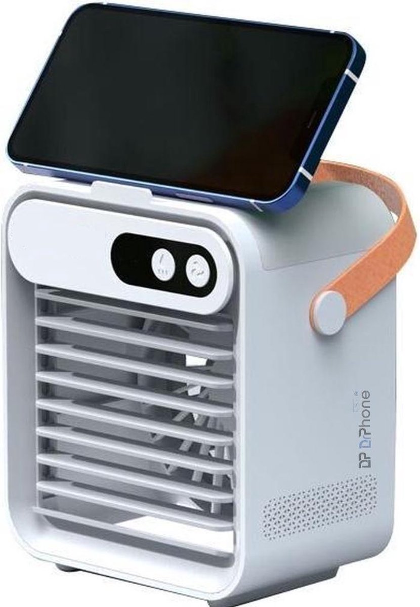 DrPhone AirX8 – Krachtige Airco Conditioner Fan – Ingebouwde Accu - Air cooler + Houder – Spiegel - Draagbare Luchtkoeler – Luchtbevochtiger - Wit