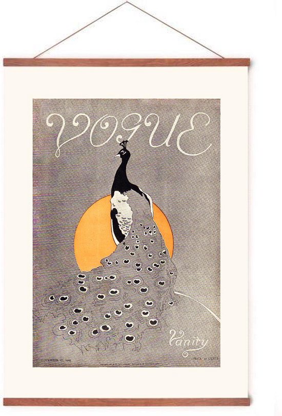 Poster In Posterhanger - Vintage Vogue Magazine - Kader Hout - Fashion - Passe Partout - 70x50 cm - Ophangsysteem