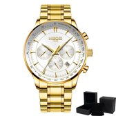 Nibosi ® - Quartz Heren Horloge - 40Ømm – Goud/Wit – horloge geschenkset – 1 jaar garantie