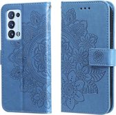 Voor OPPO Reno6 5G 7-bloemblaadje Bloemen Embossing Patroon Horizontale Flip PU Lederen Case met Houder & Kaartsleuven & Portemonnee & Fotolijst (Blauw)