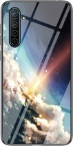 Voor OPPO Realme XT Sterrenhemel Geschilderd Gehard Glas TPU Schokbestendige Beschermhoes (Bright Star)