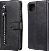 Voor Samsung Galaxy A22 5G Mode Kalf Textuur Rits Horizontale Flip Lederen Case met Houder & Kaartsleuven & Portemonnee (Zwart)
