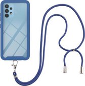 Voor Samsung Galaxy A32 5G Sterrenhemel Effen Kleur Serie Schokbestendige PC + TPU Beschermhoes met Nekband (Blauw)