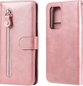 Voor OPPO Reno6 Pro + 5G Mode Kalf Textuur Rits Horizontale Flip Lederen Case met Houder & Kaartsleuven & Portemonnee (Rose Goud)