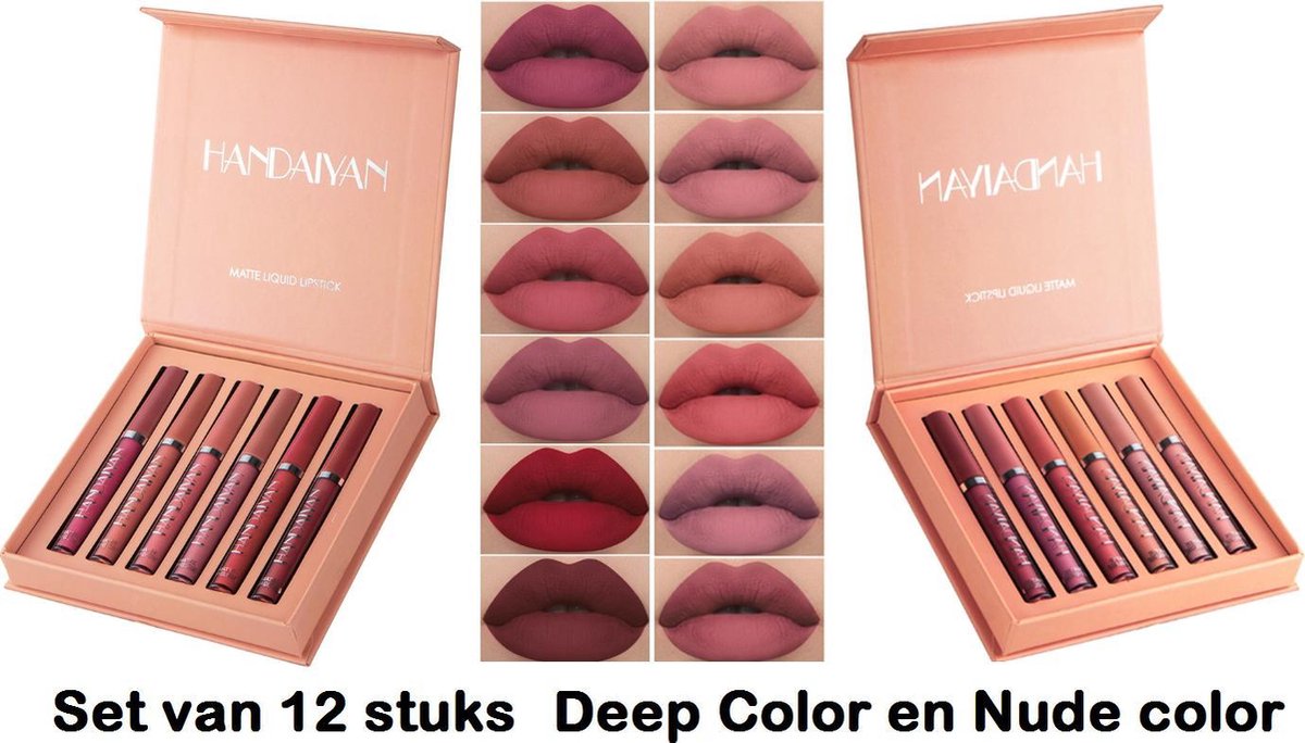 Handaiyan® Set Van 12 Liquid Lipsticks Matte Lippenstift Vloeibare Lippenstift 4873