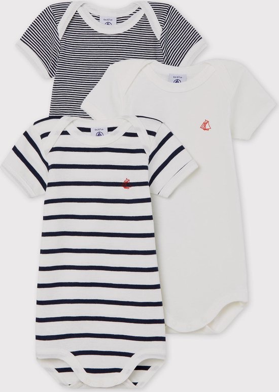 Petit Bateau Set van 3 rompertjes met korte mouwen voor baby Unisex Rompertje Maat 74
