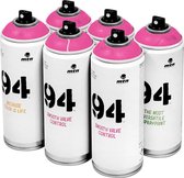 MTN 94 Fluorescent Fuchsia - roze spuitverf - 6 stuks - 400ml lage druk en matte afwerking