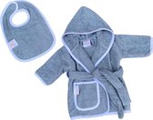 Babybadjas met capuchon – blauw/grijs (denim) – baby badjas gender neutraal – baby badjas meisje – baby badjas jongen – kraamcadeau – 100% badstof katoen – incl. slabbetje - luxe b
